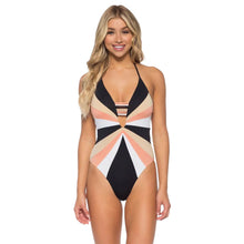 Load image into Gallery viewer, Isabella Rose Plunge Halter 1pc Womens Swimsuit - Black Multi/M
- 1