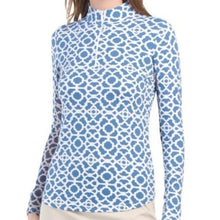 Load image into Gallery viewer, Gottex Zip Mock Womens Long Sleeve Sun Shirt - Blue Lattice/XL
- 5