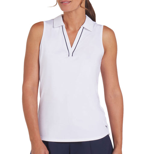 Puma Golf Cloudspun Piped Womens SL Golf Polo - White Glow/L