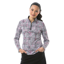Load image into Gallery viewer, SanSoleil Solshine Printed Mock Wmn LS Sun Shirt - Tweedy Berry/XL
- 3