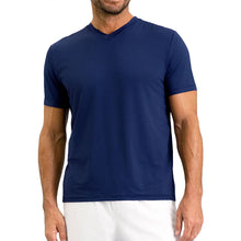 Load image into Gallery viewer, Ibkul Solid Short Sleeve V Neck Mens Tennis Shirt - Classic Navy/XXL
- 10