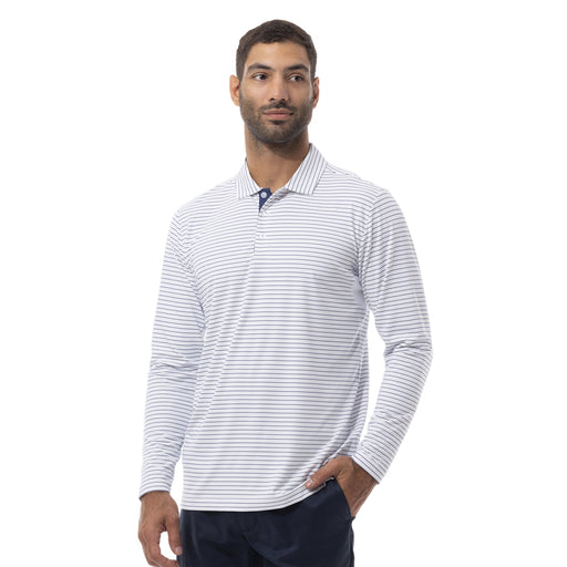 SanSoleil Soltek Ice Stripe Mens LS Golf Polo - White/Ink/XL