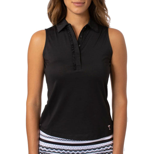 Golftini Ruffle Tech Womens Sleeveless Golf Polo - Black/XL