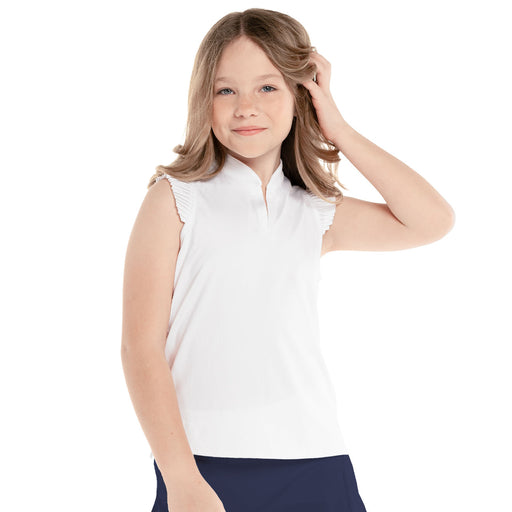 Lucky in Love Pleat Me Up Girls SL Golf Polo - WHITE 110/M