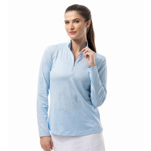 Load image into Gallery viewer, SanSoleil Solshine Foil Prnt Mock Wmn LS Sun Shirt - Artic Blu/Silvr/XXL
 - 5