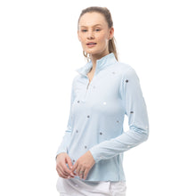 Load image into Gallery viewer, SanSoleil Solshine Foil Prnt Mock Wmn LS Sun Shirt - Flowrbx Bl Slvr/XXL
 - 13