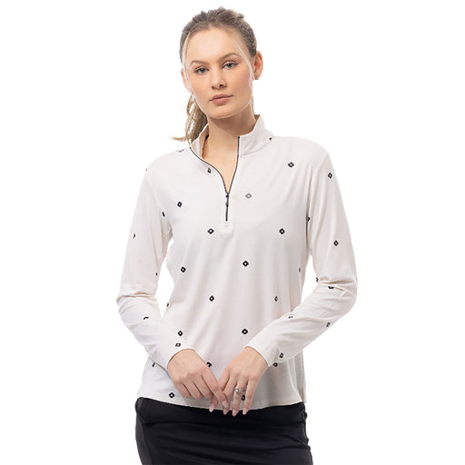 SanSoleil Solshine Foil Prnt Mock Wmn LS Sun Shirt - Flowrbx Tan Blk/XXL