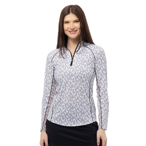 SanSoleil Sunglow Print Piping Womens LS Sun Shirt - Dirty Mar Black/XXL