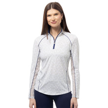 Load image into Gallery viewer, SanSoleil Sunglow Print Piping Womens LS Sun Shirt - Dirty Mar Green/L
 - 1