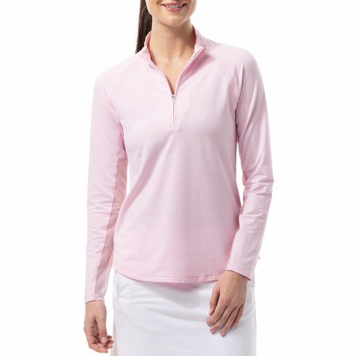 SanSoleil SolTek Raglan Zip Mock Womens Sun Shirt - Ballet Pink/XL