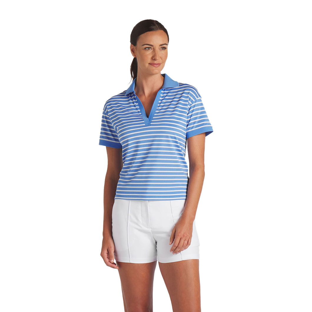 Puma Golf Everyday Stripe Womens Golf Polo - Blue Skies/Wht/L