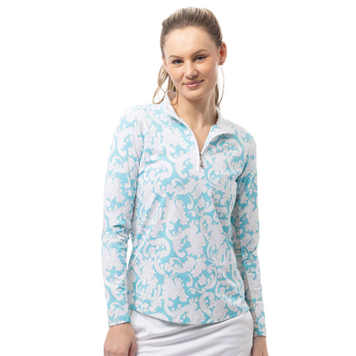 SanSoleil SolTek Lux Womens LS Sun Shirt - Paisly Prk Turq/XXL