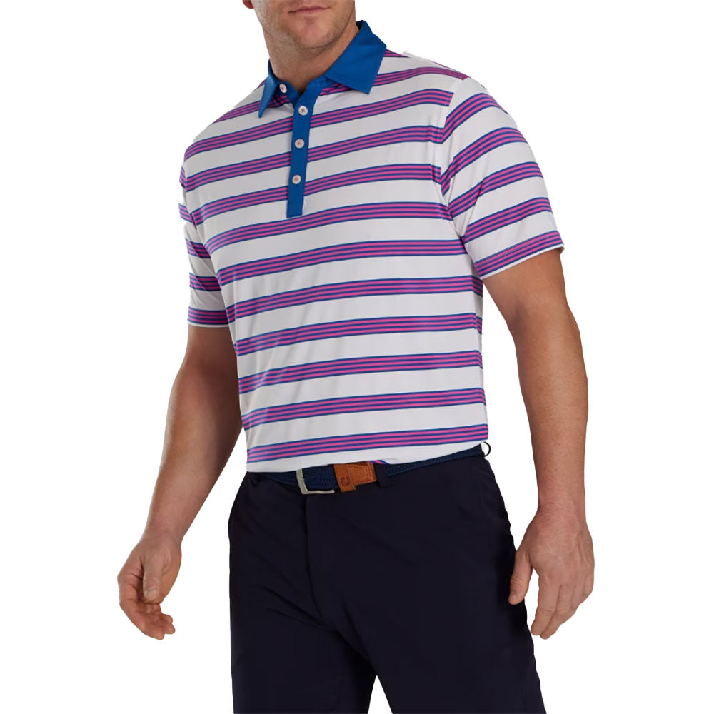FootJoy Bold Stripe Mens Golf Polo - Deep Blue/Berry/M