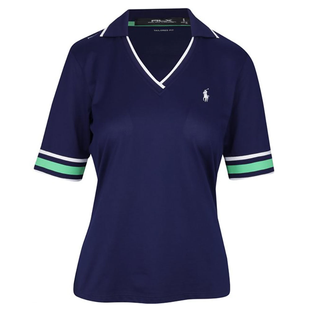 RLX Polo Golf Tour Pique Womens SS Golf Polo - Nvy/Green/White/L