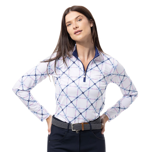 SanSoleil Solcool Print Mock Womens Golf PO - Beltway Navy/XL