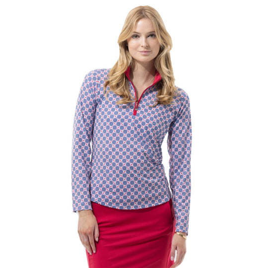 SanSoleil Solcool Print Mock Neck Womens Golf Pullover