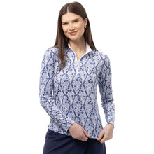 Load image into Gallery viewer, SanSoleil Solcool Print Mock Womens Golf PO - Trellis/XL
 - 21