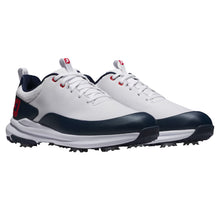 Load image into Gallery viewer, FootJoy Tour Rival Spiked Mens Golf Shoes - White/Navy/Red/2E WIDE/12.0
 - 9