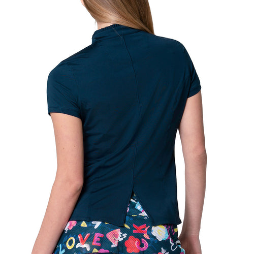 Lucky In Love Pleated Placket Womens Short Sleeve Golf Polo - 2