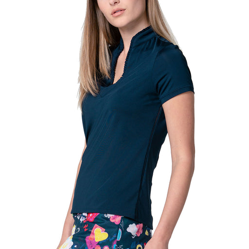 Lucky In Love Pleated Placket Womens SS Golf Polo