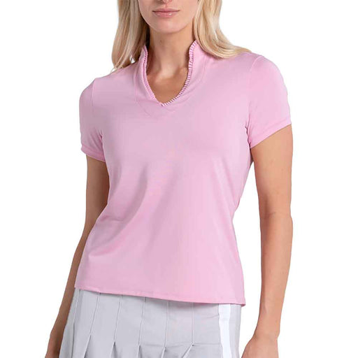 Lucky In Love Pleated Placket Womens SS Golf Polo - Paris Pink/XL