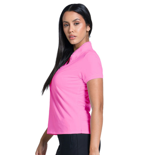 Lucky In Love Pleated Placket Womens Short Sleeve Golf Polo - 2