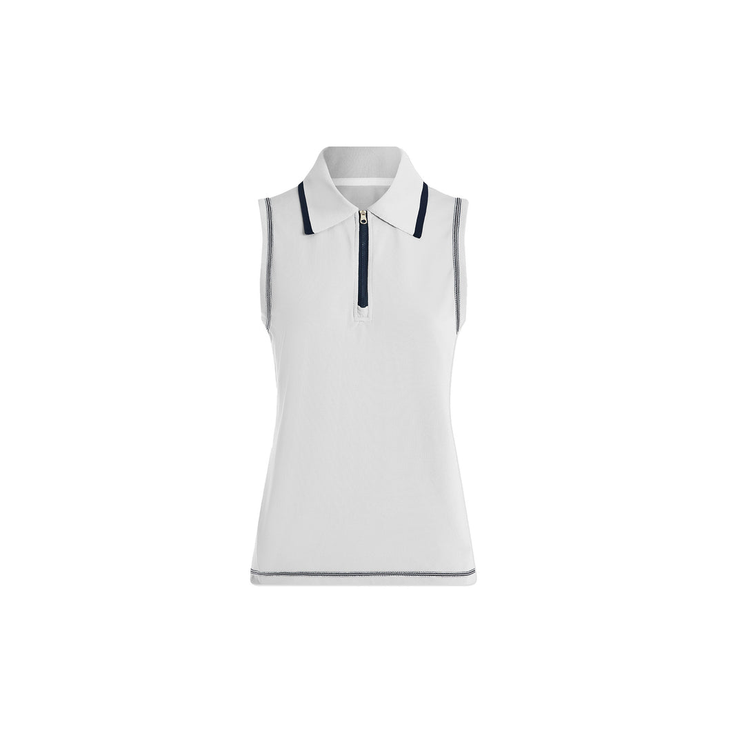 Varley Cammie Performance Womens Sleeveless Polo - Wht/Blue Nights/L