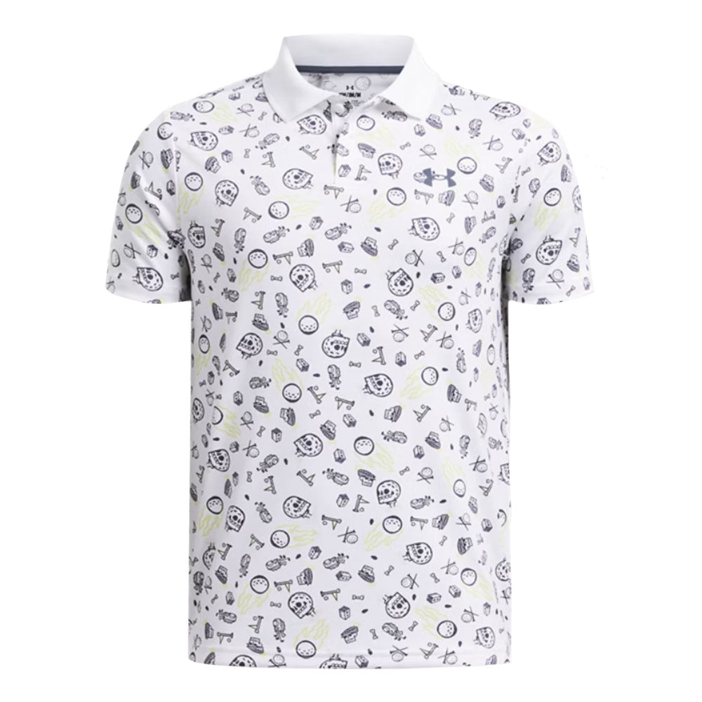 Under Armour Matchplay Printed Boys Golf Polo - Wht/Dwnpr Gray/L