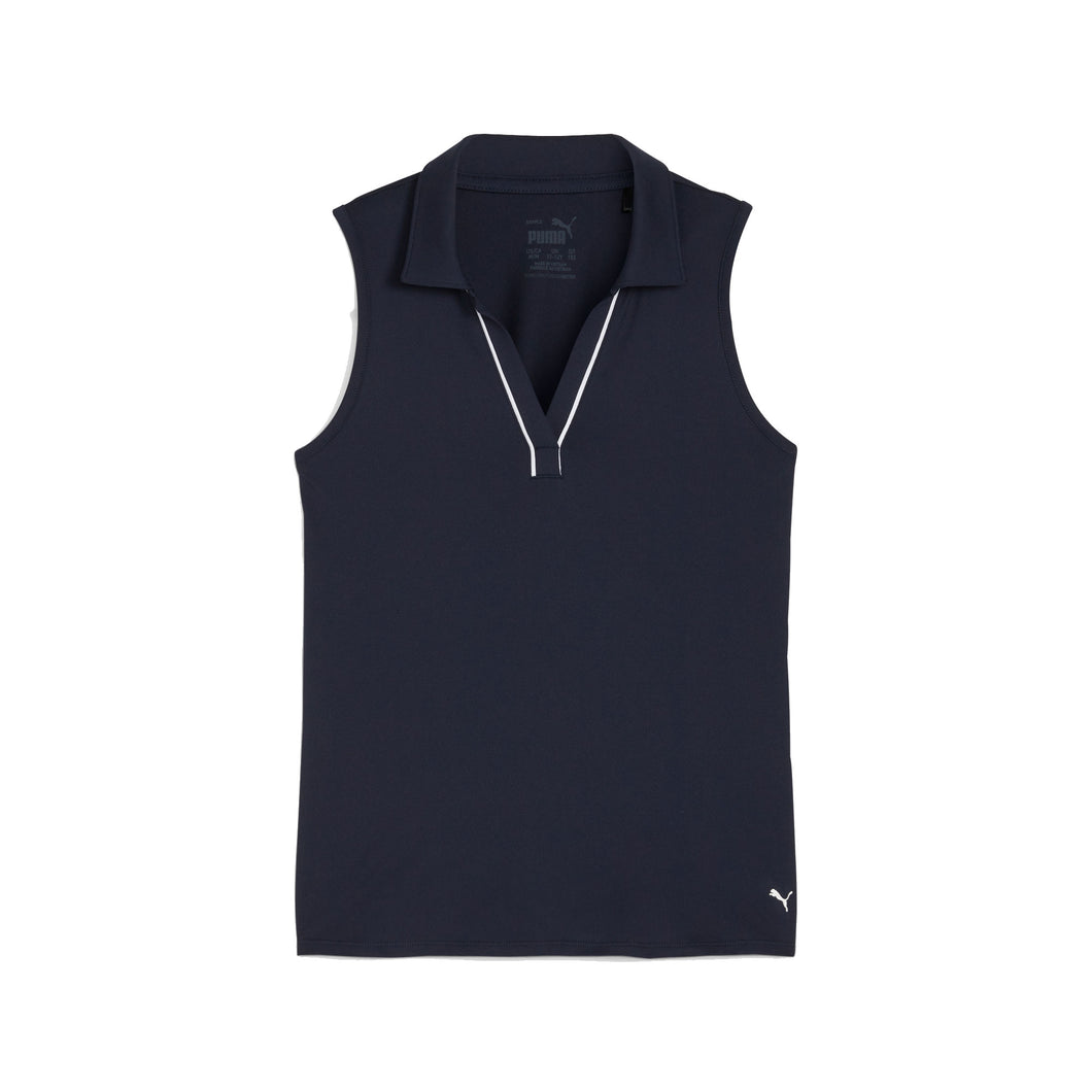 Puma Cloudspun Piped Sleeveless Girls Golf Polo - Deep Navy/L