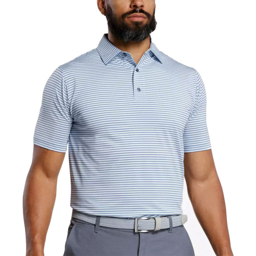 FootJoy Emory Stripe Lisle Mens Golf Polo - Skyway/Denim/Wt/XL