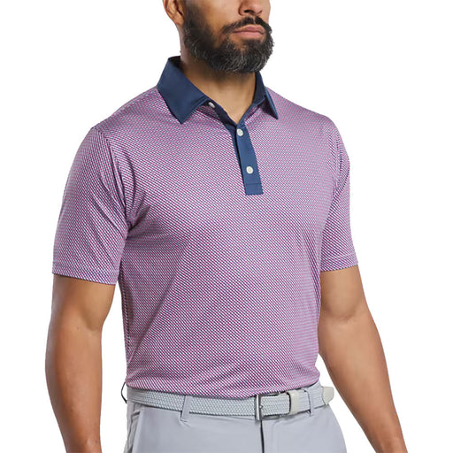 FootJoy Lattice Print Lisle Mens Golf Polo - Denim/Pk Lm/Sky/XL