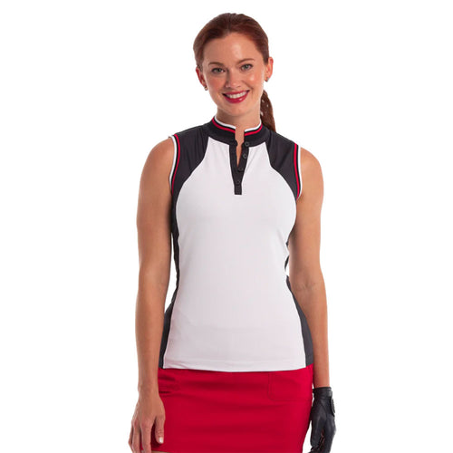 EP New York Stand Collar Color Block Sleeveless Womens Golf Polo