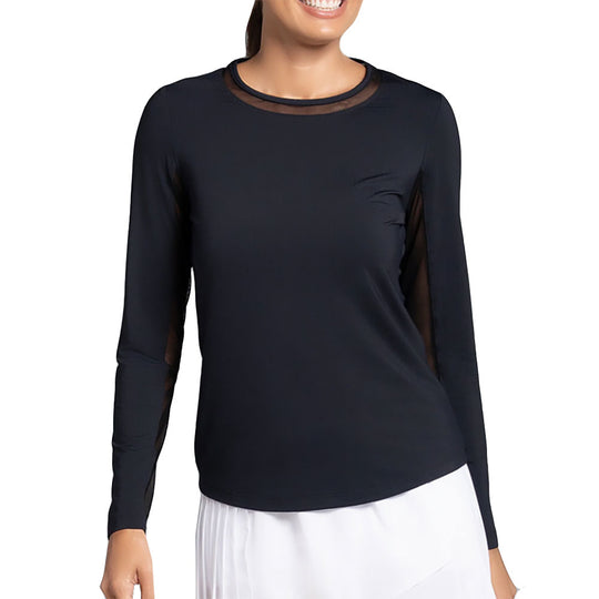 Ibkul Essential Solid LongSleeve Crew with Mesh Womens Tennis Shirt