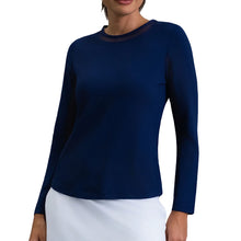 Load image into Gallery viewer, Ibkul Essential Solid LS Crew Mesh Wmn Tenns Shirt - Classic Navy/XL
 - 4