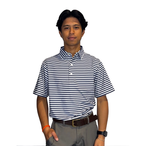 Ace & Oak Mens Golf Polo - Navy/Wht Stripe/XXL