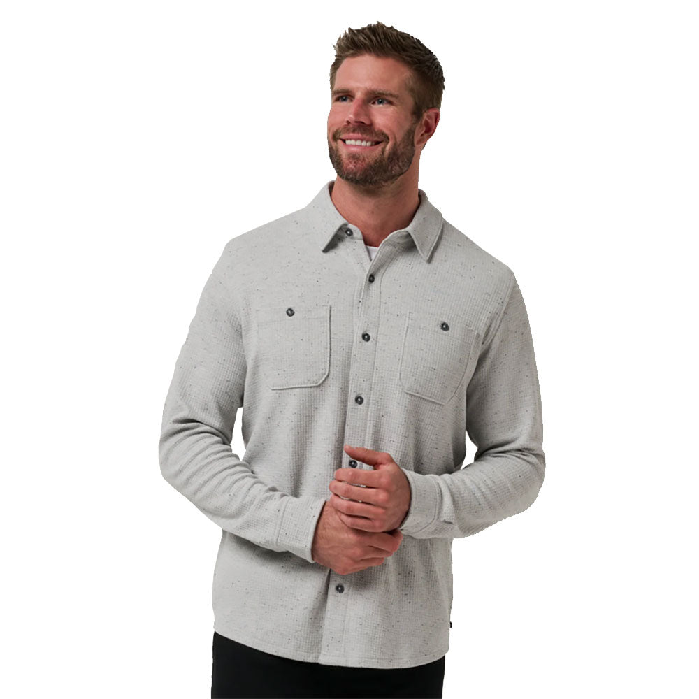 TravisMathew Cloud Waffle Button Up Mens LS Shirt - Hthr Light Grey/XL
