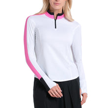 Load image into Gallery viewer, Lucky In Love Zip Drive QZ LS Womens Golf Pullover - White With Pink/L
 - 1
