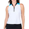 Sofibella Electric Blue Sleeveless White Womens Golf Polo