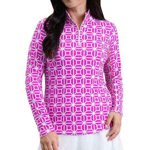 Ibkul Carolyn LS Mock Womens Golf QZ - Hot Pink/XL