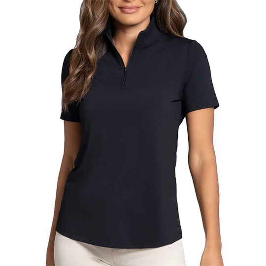 Ibkul Essential Solid Short Sleeve Mock Womens Golf Quarter-Zip