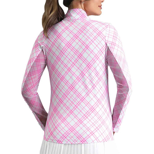 Ibkul Tony Plaid Essential Long Sleeve Mock Womens Golf Quarter-Zip - 2