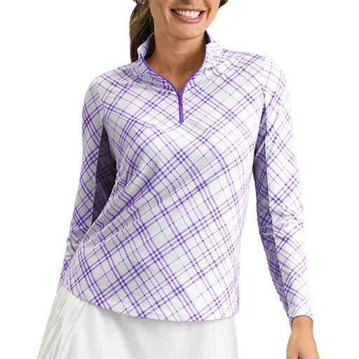 Ibkul Tony Long Sleeve Mock Womens Golf QZ - Lavender/White/XL