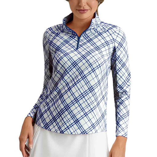 Ibkul Tony Long Sleeve Mock Womens Golf QZ - Navy/White/XL