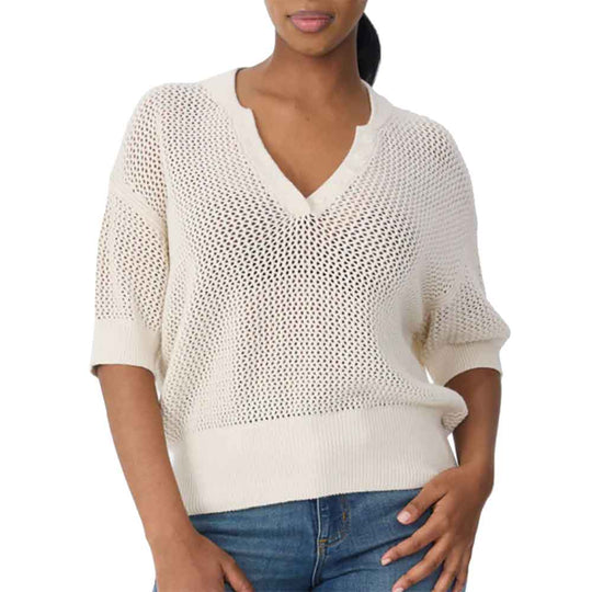 Krimson Klover Tansy Short Sleeve Pointelle Henley Womens Sweater