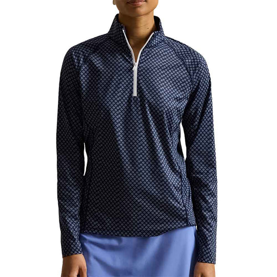 RLX Polo Golf Airflow Small Floral Womens Quarter-Zip Mock Neck Golf Pullover