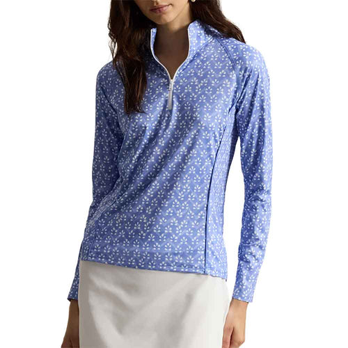 RLX Polo Golf Blue Mist Batik Womens Quarter-Zip Mock Neck Golf Pullover