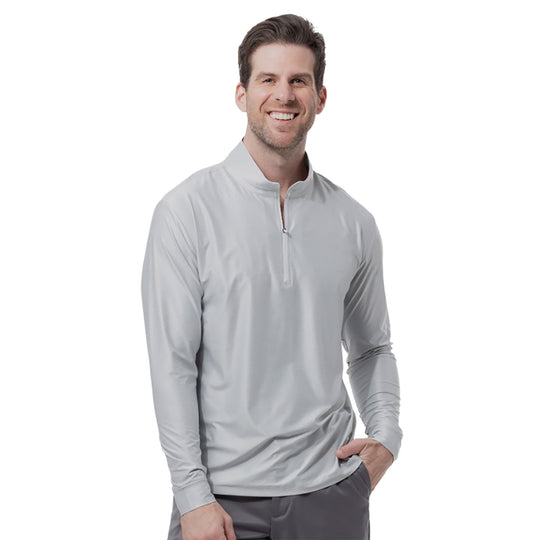 SanSoleil SolTek Ice Check Long Sleeve Mock Mens Golf Quarter-Zip Pullover
