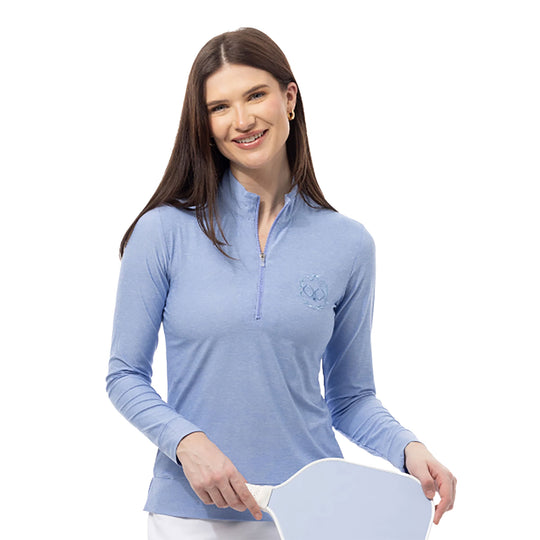 SanSoleil Melange Long Sleeve Mock Womens Golf Quarter-Zip Pullover
