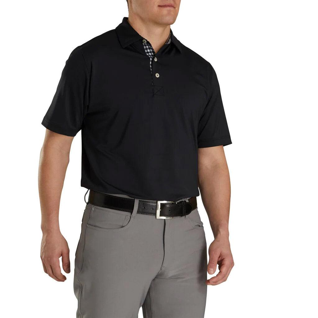 FootJoy Athletic Ft Lisle Solid Gingham Blk M Polo