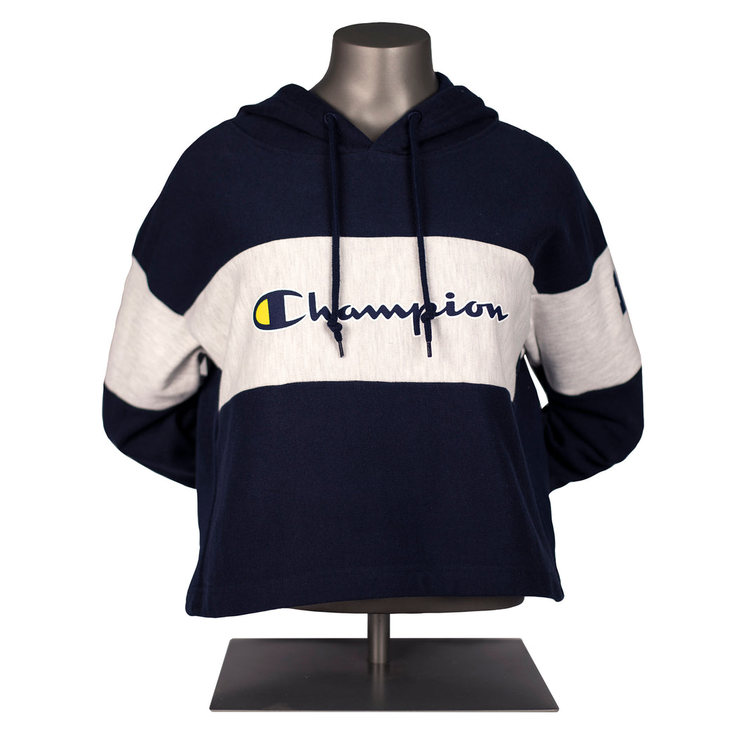 Champion UMich Rev Weave Womens Cropped Hoodie - Marine Navy/XL